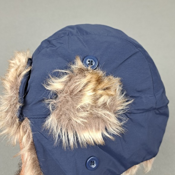 Gap Kids Hat Navy Warmest Trapper Ear Flap Fleece Lined Winter Cap Faux Fur Trim - Picture 10 of 12